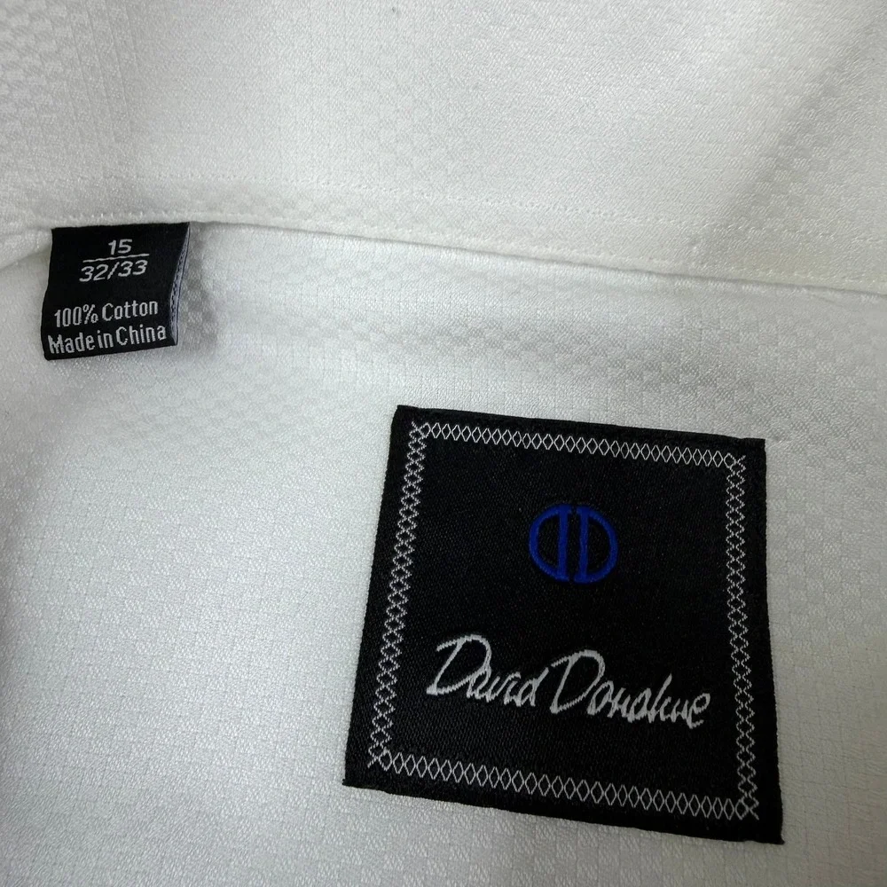 David Donahue Dress Shirt Mens 15 32/33 White Textured French Cuff Cotton NEW